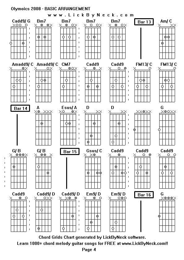 Chord Grids Chart of chord melody fingerstyle guitar song-Olymoics 2008 - BASIC ARRANGEMENT,generated by LickByNeck software.